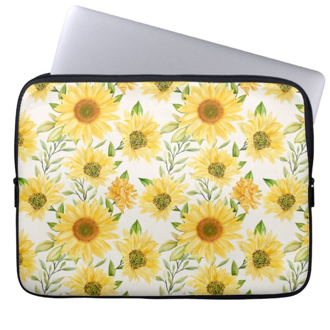 Snyggt gult solblommor mönster laptop sleeve (Framsidan)