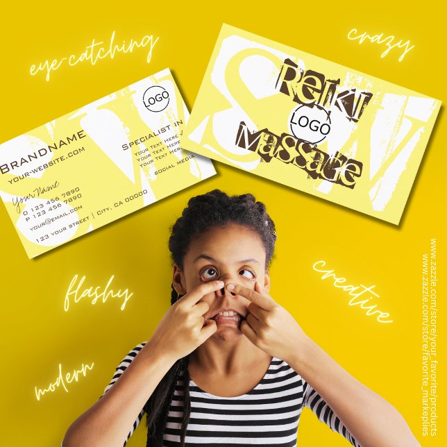 Snyggt Gult Vit och brun med Logotyp Monogram Visitkort (Skapare uppladdad)