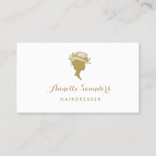 Snyggt Hairdresser Faux Guld Woman in Hat Visitkort