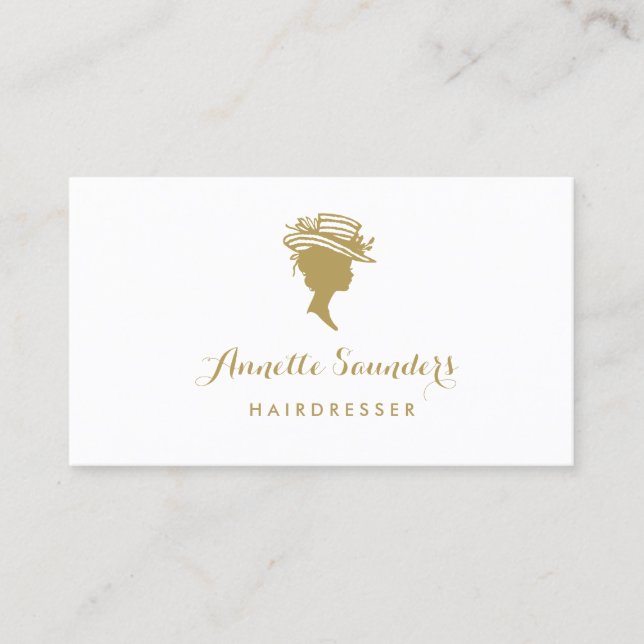 Snyggt Hairdresser Faux Guld Woman in Hat Visitkort (Framsida)
