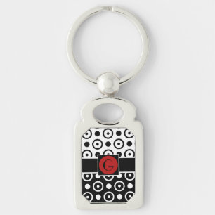 Snyggt Halvvit halverad polka dots monogram Rektangulärt Silverfärgad Nyckelring