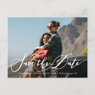 Snyggt Hand Leted Script Photo Save Date Meddelande Vykort