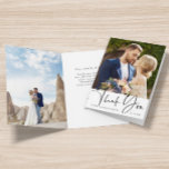 Snyggt Hand Lettered Bröllop 2 Photo Tack Kort<br><div class="desc">Chic och modern bröllop-fotomappad tacksamhet med ett extra foto- och anpassningsbar inuti. Du kan använda det här kortet för ett bröllop,  en möhippa,  en förlovning,  en årsdag eller en speciell händelse. Om du vill ha en mer avancerad anpassning av den här designen klickar du på BLUE DESIGN VERKTYG.</div>