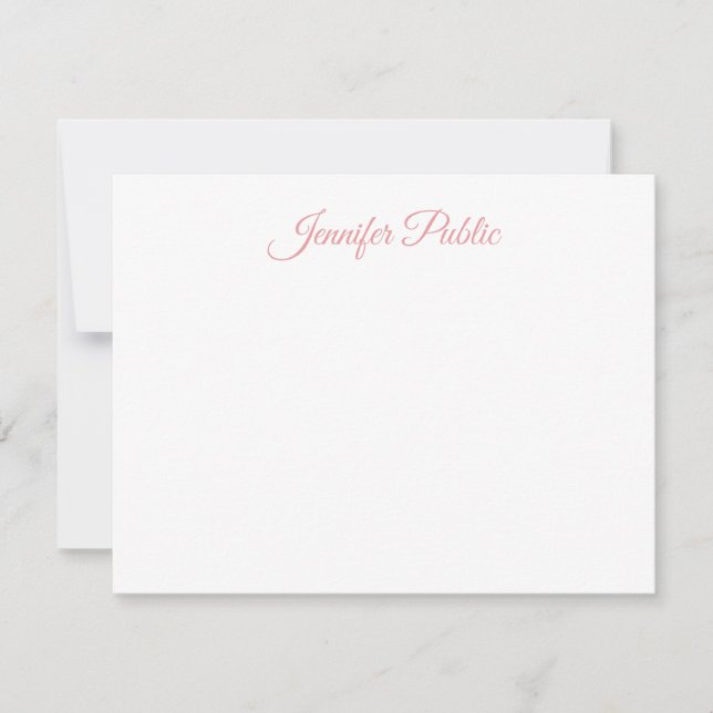 Snyggt Hand Script Namn Rosa-textmall - platt Anteckningskort (Framsida)