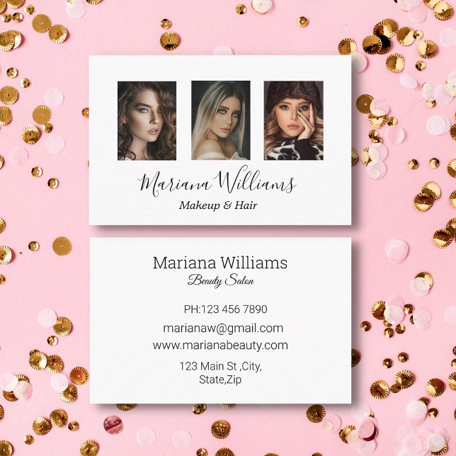 snyggt handskriftsformat och hårbild 3 foton visitkort (Skapare uppladdad)