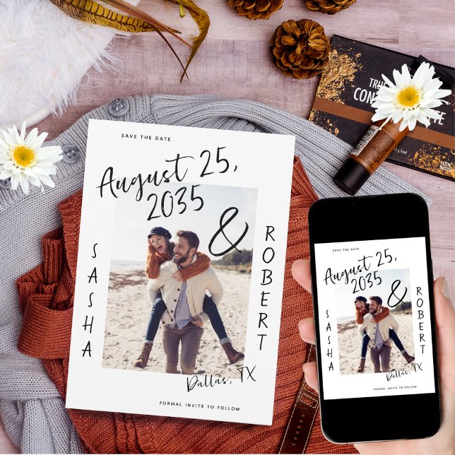 Snyggt Handskrivet skript Ampersand Photo Bröllop Spara Datumet (Skapare uppladdad)