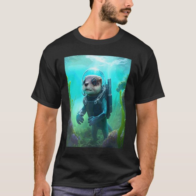 Snyggt havsutterdräkt Scuba Dykning Utter  2 T Shirt (Framsida)