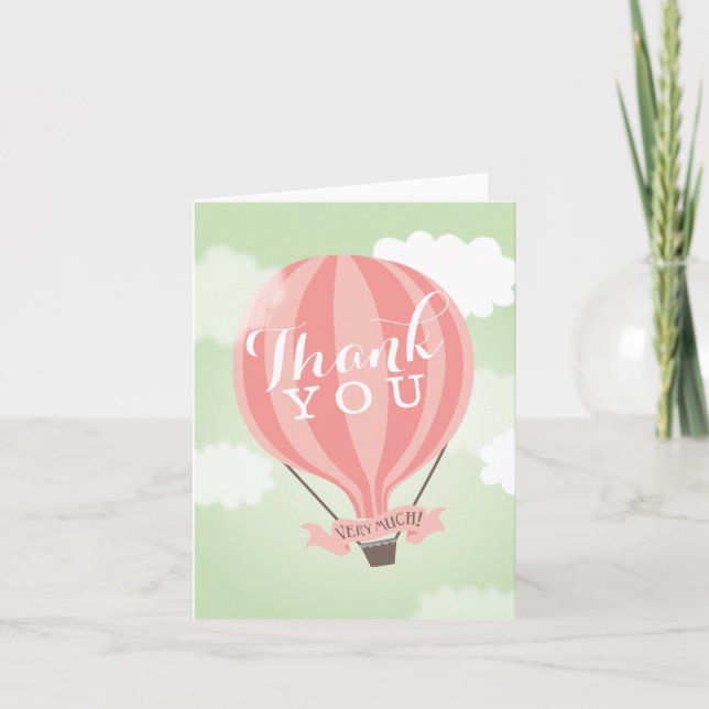 Snyggt Hett Luft Rosa Balloon Tackkort Card (Framsida)