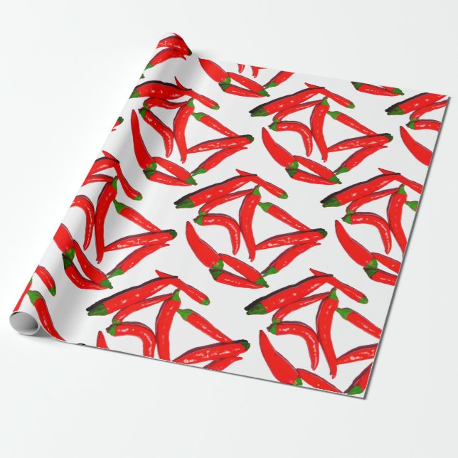 Snyggt Hett Red Grönt Chili Pepper Presentpapper (Utrullad)