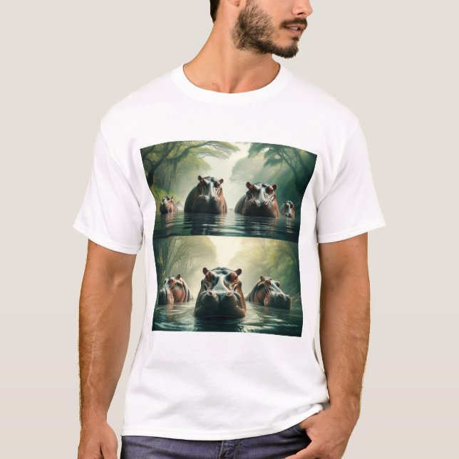 Snyggt Hippopotamus Skriv ut T-Shirt (Framsida)