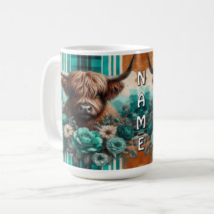 Snyggt Höglandskö med Blommigt och geometri Kaffemugg