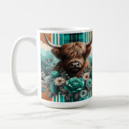 Snyggt Höglandskö med Blommigt och geometri Kaffemugg