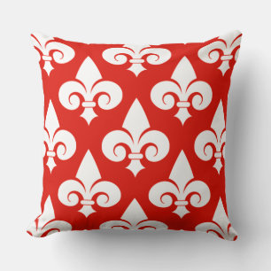 Snyggt Home Decor Red White Fleur de Lis Mönster Kudde