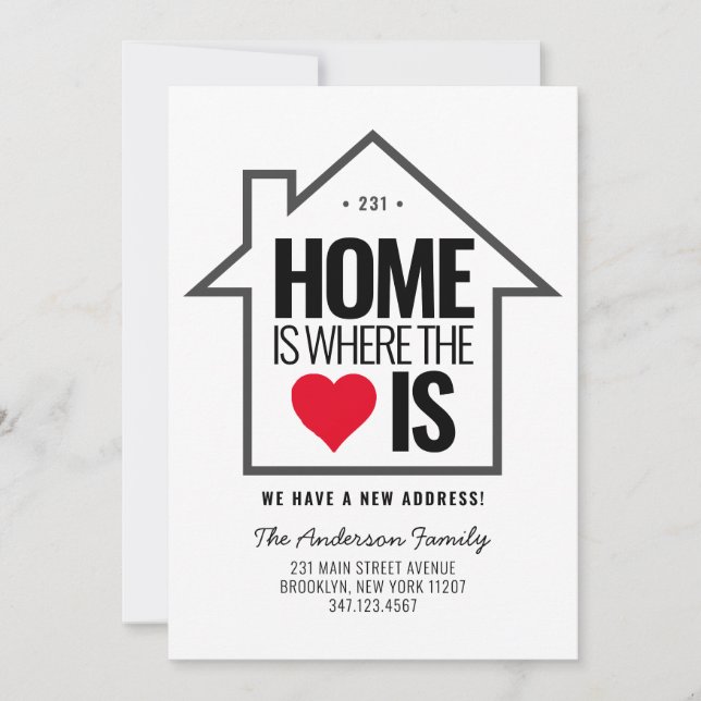 Snyggt House Home Heart Change Ny adress Flytta Meddelande (Framsida)