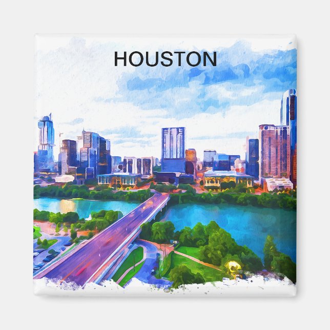 Snyggt Houston Texas Panorama View Magnet (Framsidan)