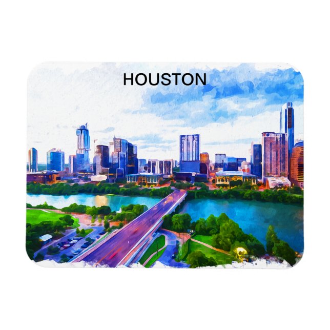 Snyggt Houston Texas Panorama View Magnet (Horisontell)