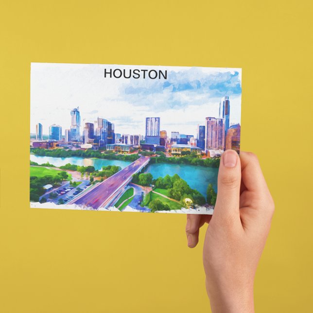 Snyggt Houston Texas Panorama View Vykort (houston texas vintage watercolor postcard)