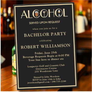 Snyggt Humor Black & Guld Bachelor Party Inbjudningar
