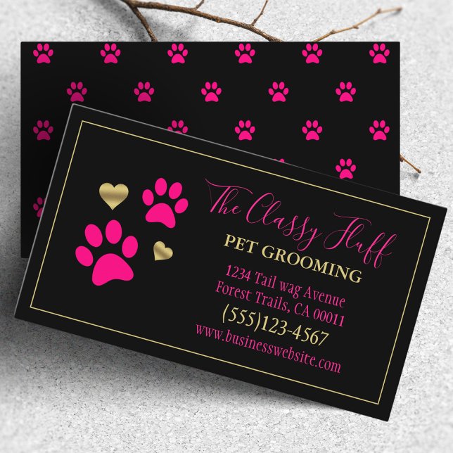 Snyggt Hund Pet Grooming Paw Skriv ut Rosa Black Visitkort (Skapare uppladdad)