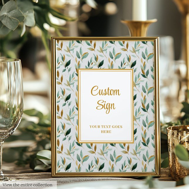 Snyggt Hunter Grönt Guld Greenery Bröllop Anpassni Poster (Stylish Hunter Green Gold Greenery Wedding Custom Poster )