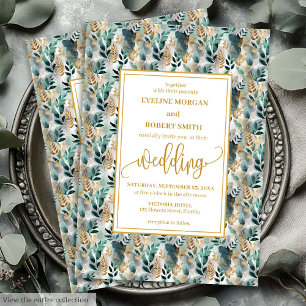 Snyggt Hunter Grönt Guld Greenery Wedding bjudande Inbjudningar