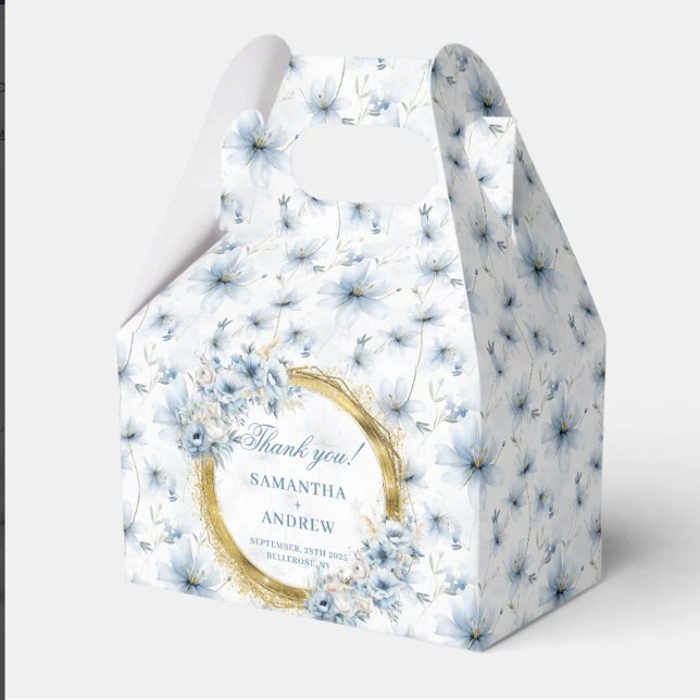 Snyggt i luften Vattenfärg Dusty Blue Guld Bröllop Presentaskar (Aerial Stylish Watercolor Dusty Blue Gold Wedding Favor Boxes)