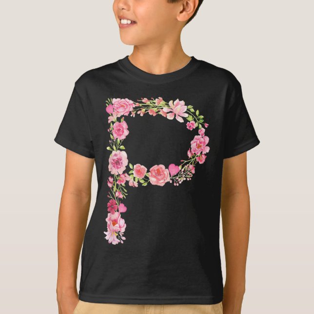 Snyggt initialbokstavsmonogram Blommor Blommande B T Shirt (Framsida)