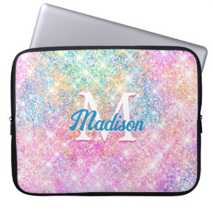 Snyggt Iridescent unicorn rosa faux glitter Laptop Fodral