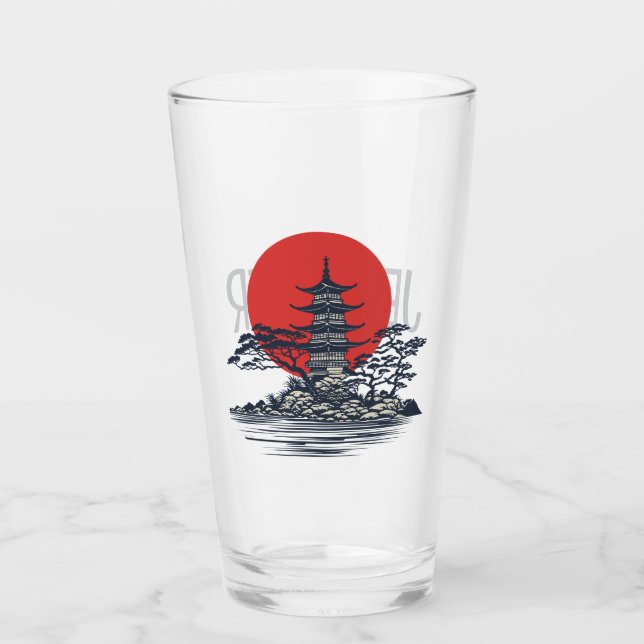 Snyggt japanskt landskap med solljus glaskopp (Framsida)