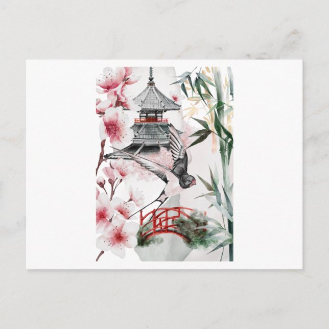 Snyggt japanskt landskap vykort (Framsida)