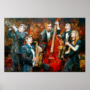 Snyggt jazz-band som spelar musik på scenen, tillb poster