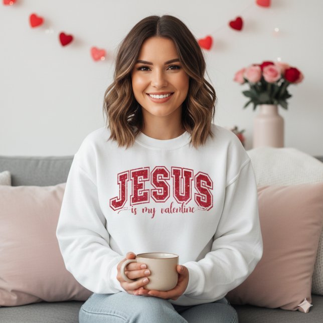 Snyggt Jesus är min Valentine Red Faux Sequin T Shirt (Stylish Jesus Is My Valentine Red Faux Sequin Sweatshirt)