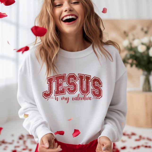 Snyggt Jesus är min Valentine Red Faux Sequin T Shirt (Stylish Jesus Is My Valentine Red Faux Sequin Sweatshirt)