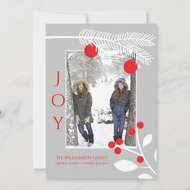 Snyggt Joy with Red Berries jul Photo Card Julkort (Framsida)
