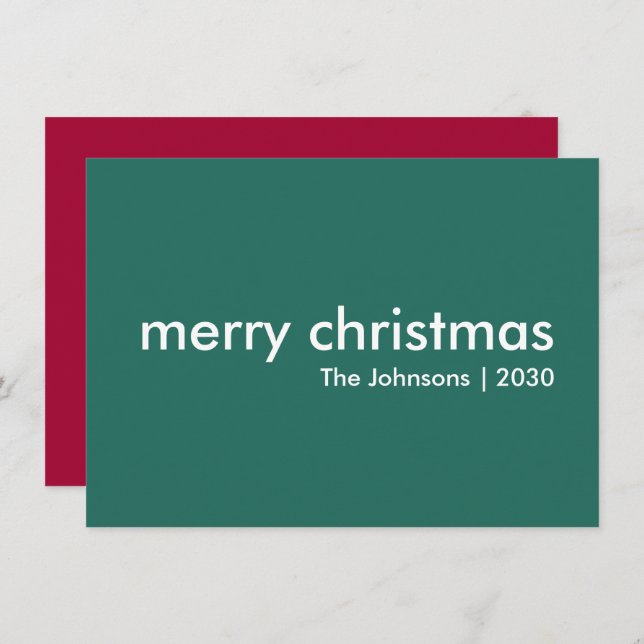 Snyggt jul | Modern enkel, minimalistisk Grönt Julkort (Fram/baksida)