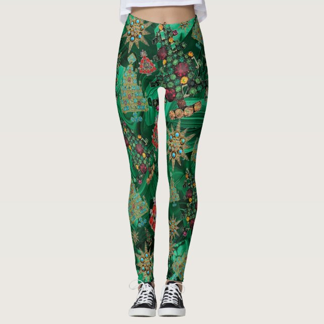 Snyggt Julgran Jewel Bling Malachite Leggings (Framsida)