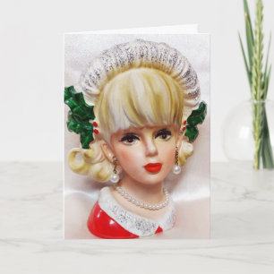 Snyggt jullhuvud Vas Holly och Päls Card Kort