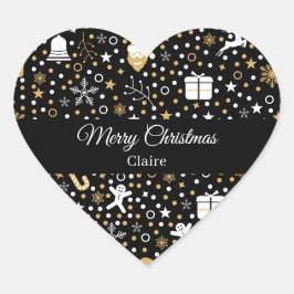 Snyggt julpresent Black Gold Prickar Script  Hjärtformat Klistermärke