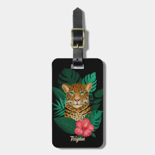 Snyggt Jungle Leopard Blommigt Namn Kids Svart Bagagebricka