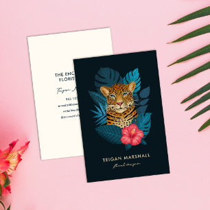 Snyggt Jungle Leopard Hibiscus Flower Blå Visitkort