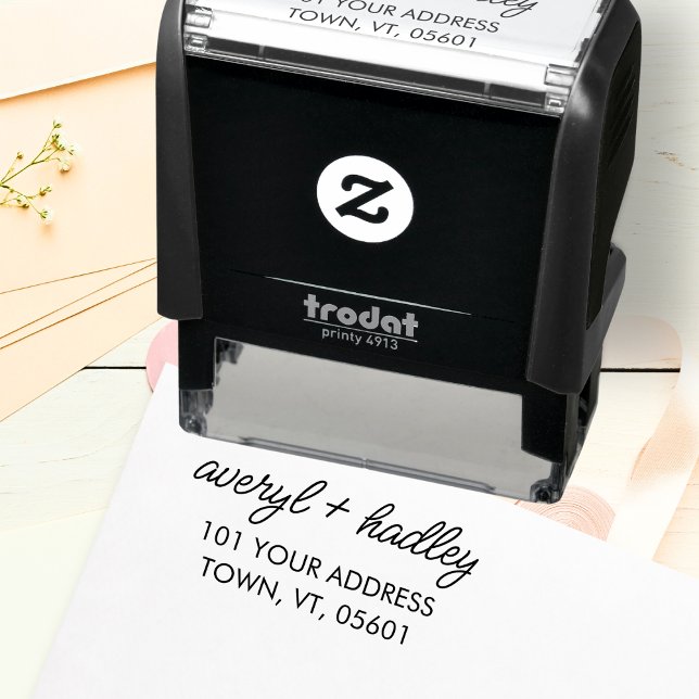 Snyggt Kalligrafi för par skript Bröllop Adress Självfärgande Stämpel (Skapare uppladdad)