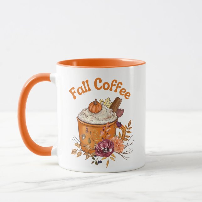 snyggt kalligrafi höstfallkaffe orange mugg (Vänster)