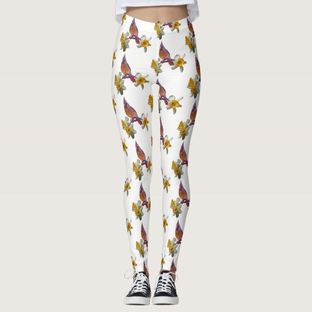 Snyggt kardinal och blommor - leggings (Framsida)
