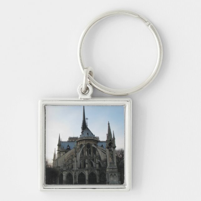 Snyggt Keychain med Notre Dame de Paris Fyrkantig Silverfärgad Nyckelring (Framsidan)