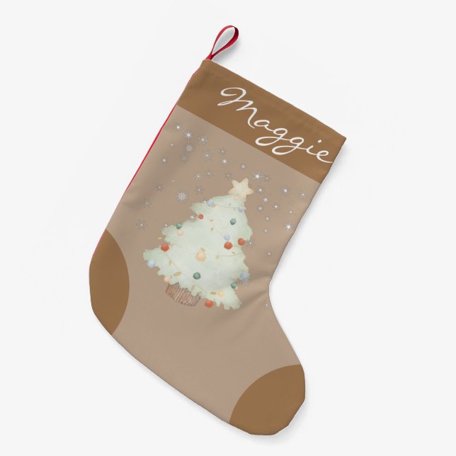 Snyggt klassisk monogram, söt, brun bakgrund liten julstrumpa (Framsidan (Hängande))