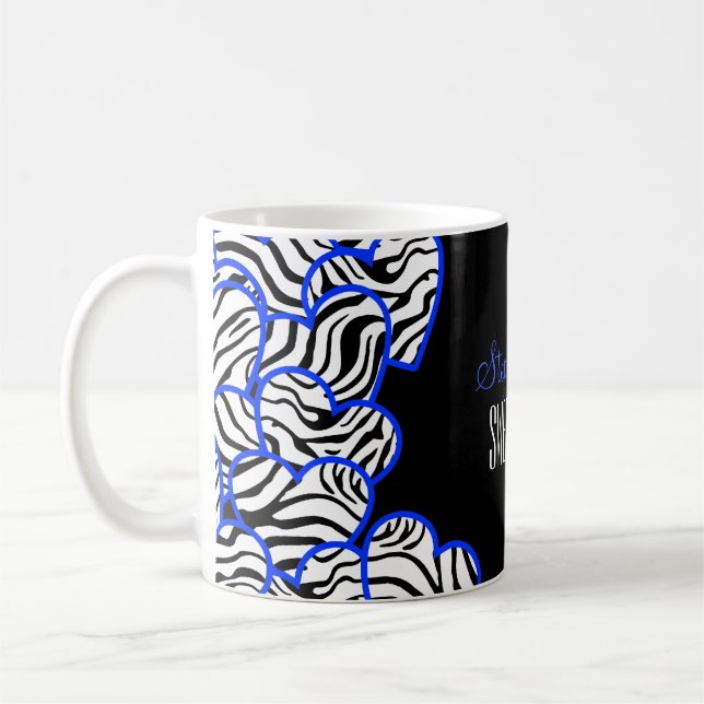 Snyggt Kobalt Sweet 16 Zebra Heart Design Namn Kaffemugg (Vänster)