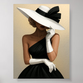 Snyggt Kvinna i Black Dress and White Hat Poster