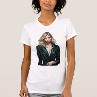 Snyggt Kvinna i svart läder Jackar - Mode Digi T Shirt
