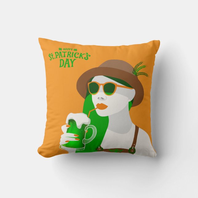 Snyggt Kvinnor med Grönt Beer - St. Patrick's Day Kudde (Framsida)