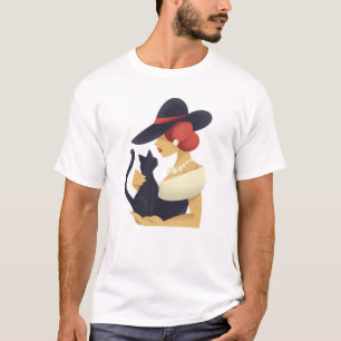 Snyggt Kvinnor med svart katt T Shirt